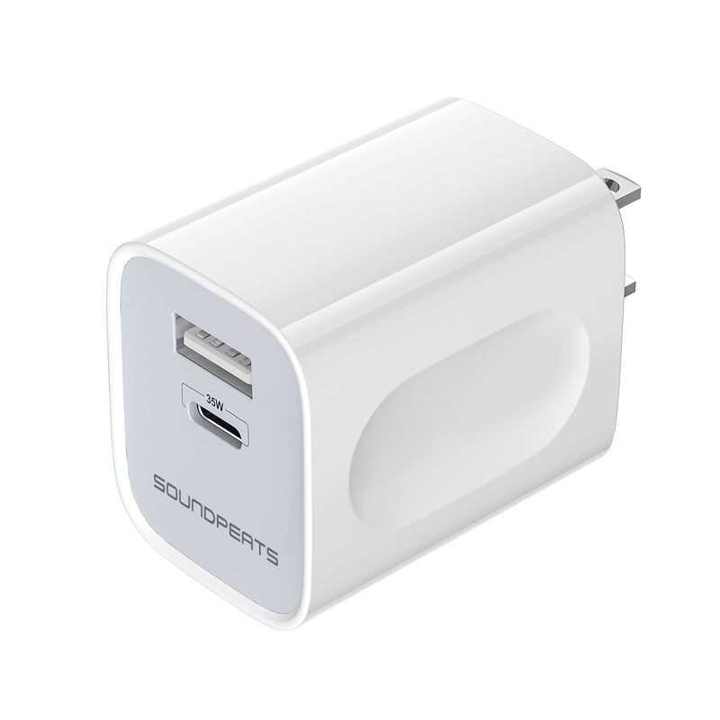 SOUNDPEATS USB C Charger 35W Dual-Port Wall Charger GaN Power Adapter Fast Charging for iPhone 14/14 Pro/14 Pro Max/14 Plus/13/12/11/Android Phones/MacBook Air/iPad Pro/Switch/AirPods UL Certificated