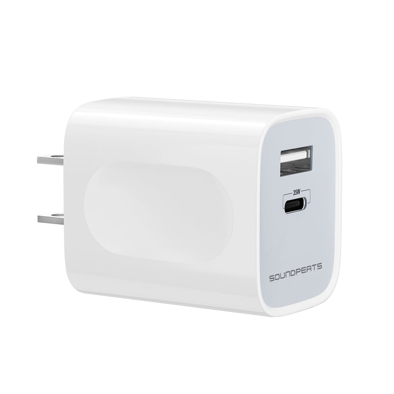 SOUNDPEATS USB C Charger 35W Dual-Port Wall Charger GaN Power Adapter Fast Charging for iPhone 14/14 Pro/14 Pro Max/14 Plus/13/12/11/Android Phones/MacBook Air/iPad Pro/Switch/AirPods UL Certificated