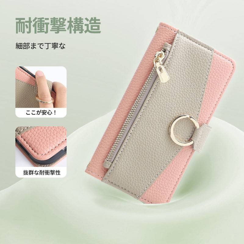 Personalized Wallet Case for iPhone 15/15 Pro ,Luxury Litchi Leather Bag Custom Design,Crossbody Zipper Purse Flip Card Pouch Cover with Long Shoulder Strap