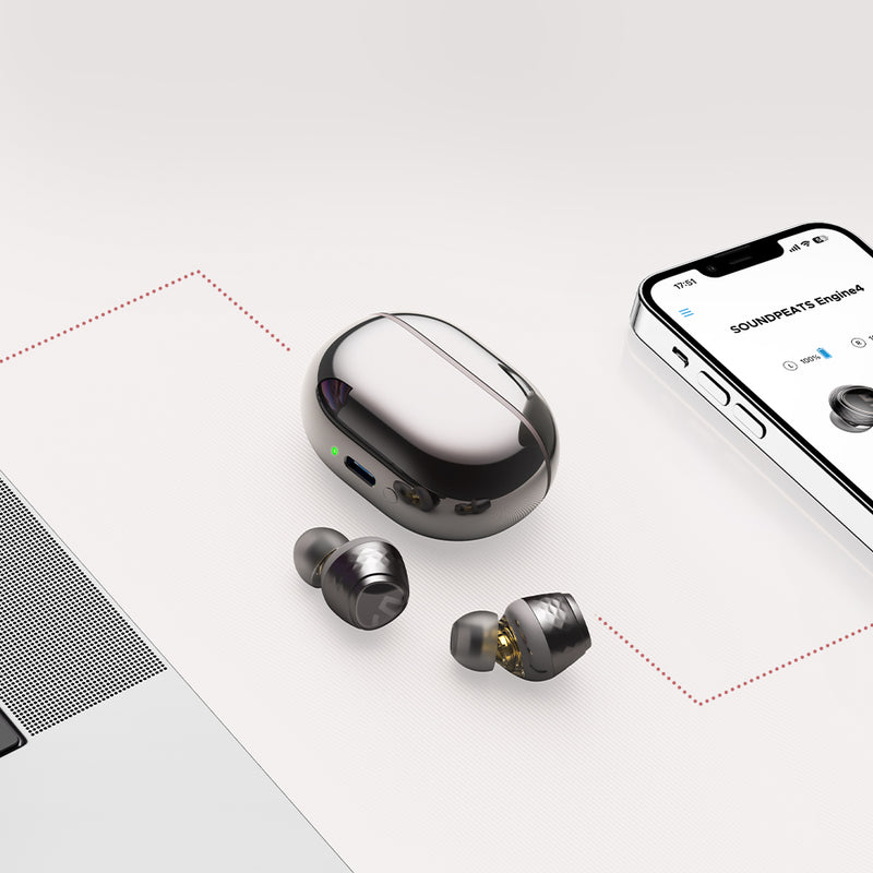 SOUNDPEATS Engine4 wireless earbuds are designed with a 10mm woofer and a 6mm tweeter to provide deep bass, clear treble, and crisp mids. It supports dual drivers, multipoint connection, Hi-Res Audio Wireless Certificated, LDAC Codec, and game mode.