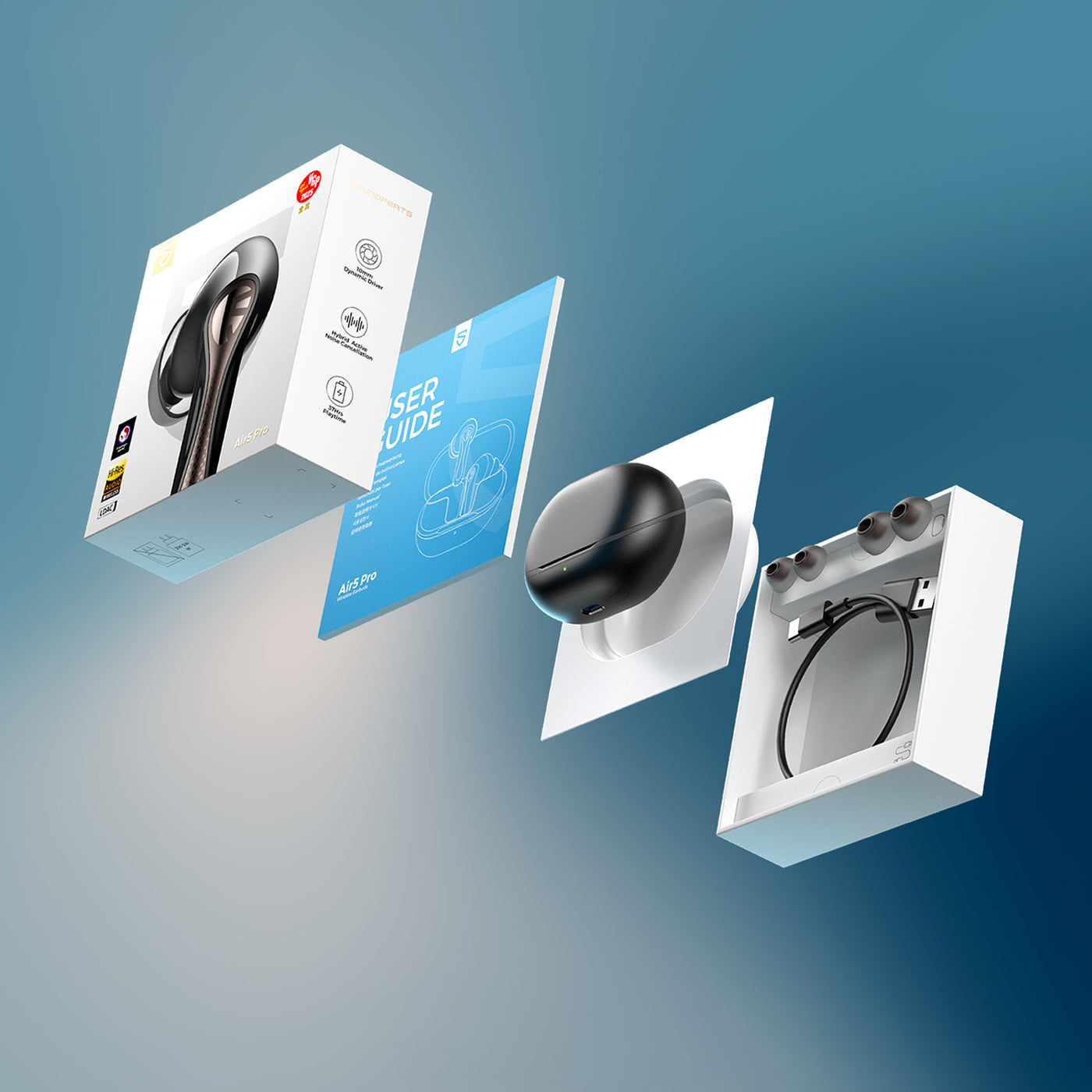 SoundPEATS Air5 Pro+ Écouteurs Sans Fil - Qualité Hi-Res, Réduction De Bruit ANC 55dB, Autonomie 30h - Technologie XMEMS Et LDAC/aptX Lossless - 6
